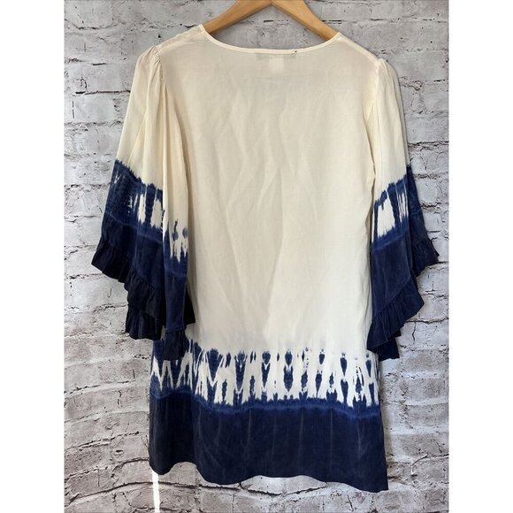 Single 100% Silk Ivory Blue Tie Dye Blouse Women’s XS Boho - Picture 4 of 5